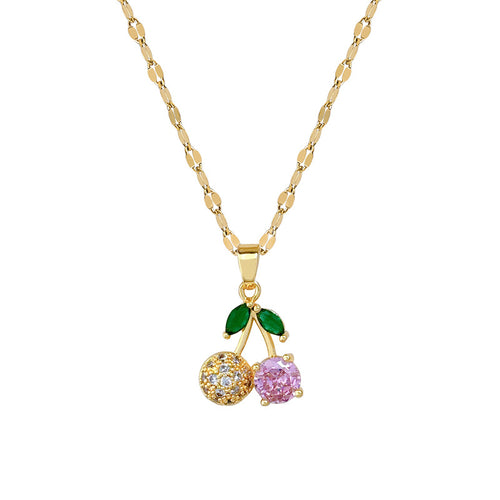 Cherry Diamond Micro Inlaid Real Gold Necklace Earrings