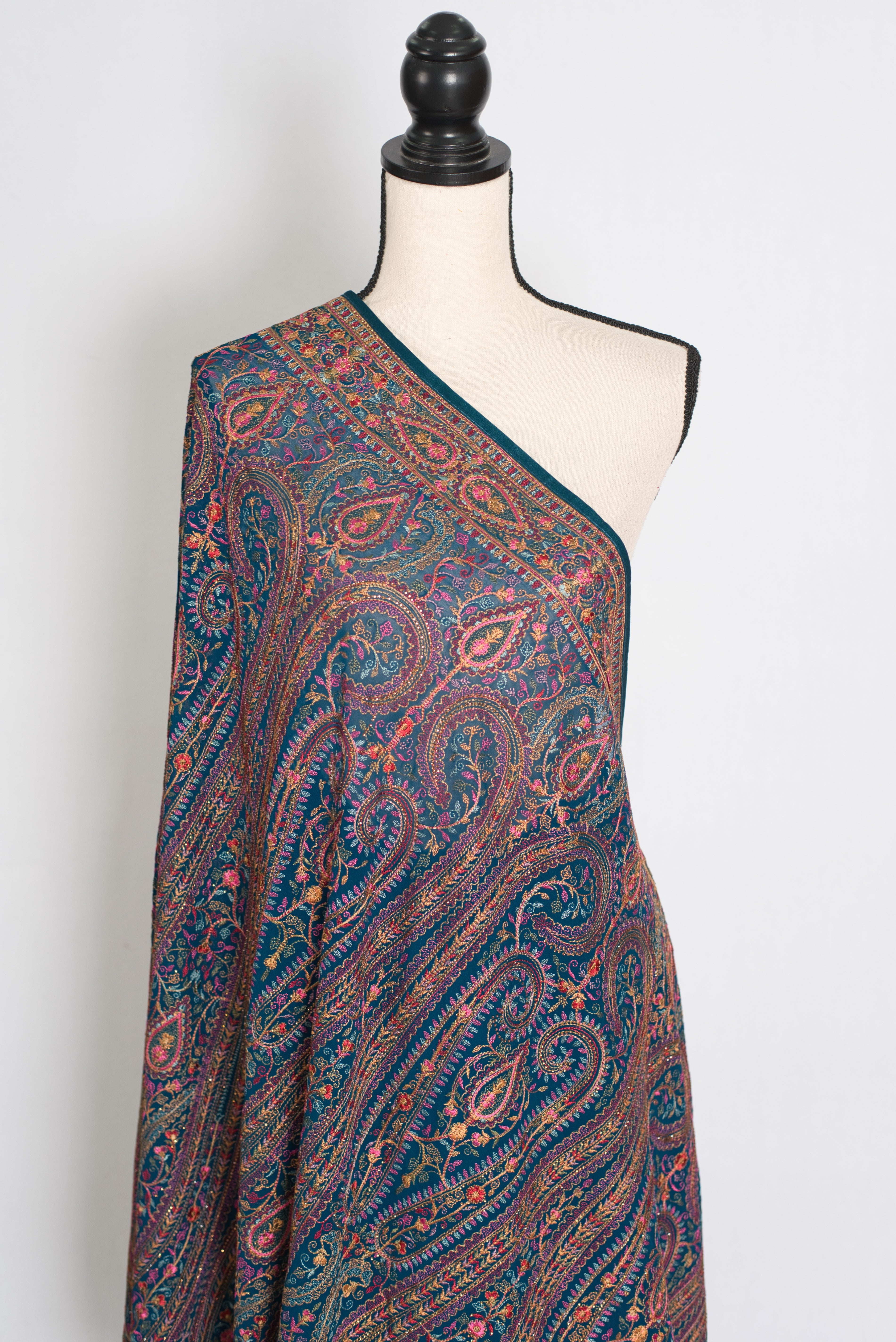 Mira | Cobalt Blue Georgette Saree | All-Over Multicolor Kashmiri Embroidery