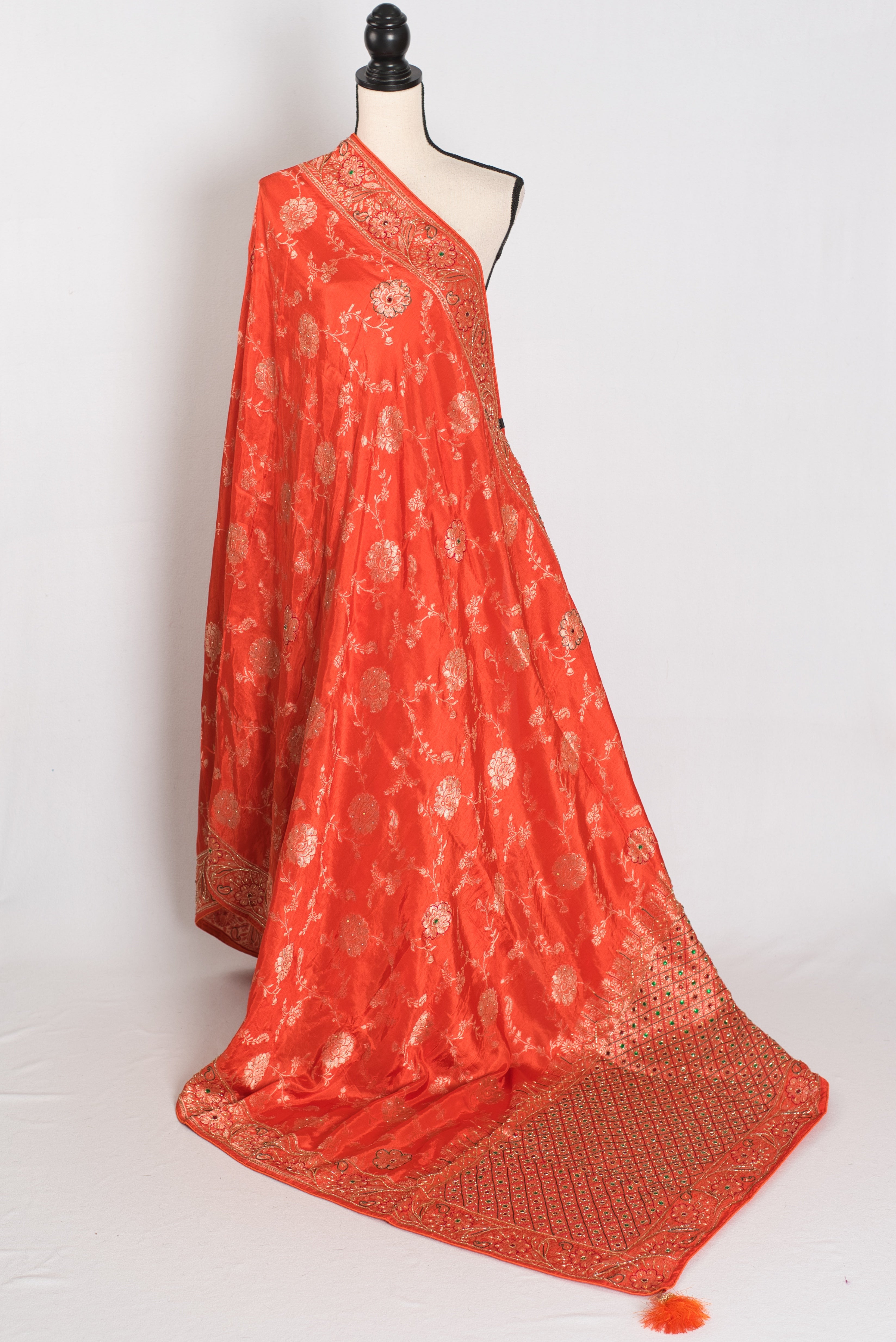 Mahi : Orange and Gold Dola Silk Banarasi Saree – with Hand Embroidery