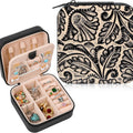 Western Jewelry Box Case Real Leather Black and Beige Embossed Tooled Travel Jewelry Organizer Gifts Christmas Gifts for Women Country Girls Cowgirl Stuff Portable Travel Accessories -Black