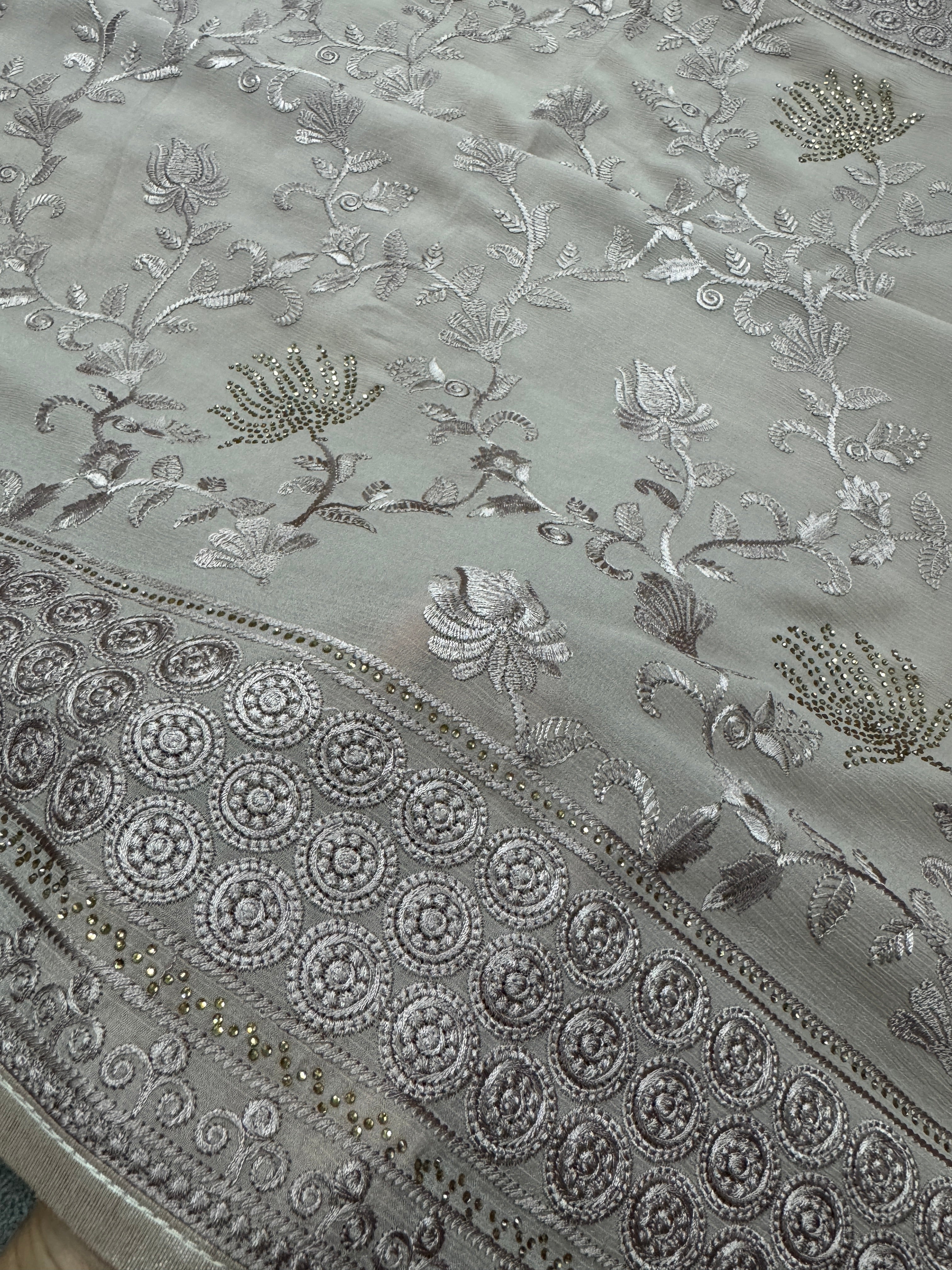 Ruma | Pastel Brown Georgette Partywear Saree | Trending Bollywood Design