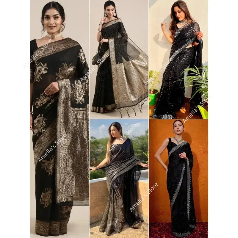 Indian Saree Dress for Women Ethnic Party Costume Traditional Sari Wedding Reception/Bharatanatyam Dance Performance No Tops