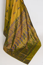 Bithi | Heena Green Handwoven Bishnupuri Baluchari Silk Saree | 38 Size Blouse