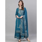 Indian Women's Punjabi Suit 3-Piece Set Cotton Floral Print Kurta Dupatta Ethnic Salwar Kameez for Wedding Diwali Daily Wear