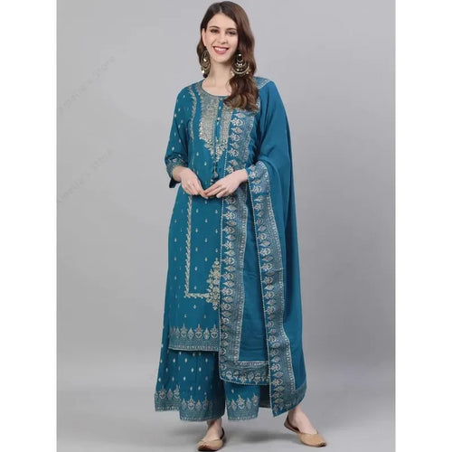 Indian Women's Punjabi Suit 3-Piece Set Cotton Floral Print Kurta Dupatta Ethnic Salwar Kameez for Wedding Diwali Daily Wear