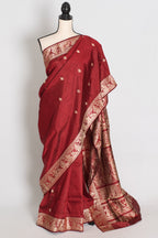 Pritha | Royal Maroon and Cream Handwoven Baluchari Pure Silk Saree