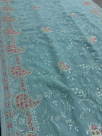 Sudha | Soft Blue Georgette Partywear Saree | Soothing Pastel Floral Embroidery