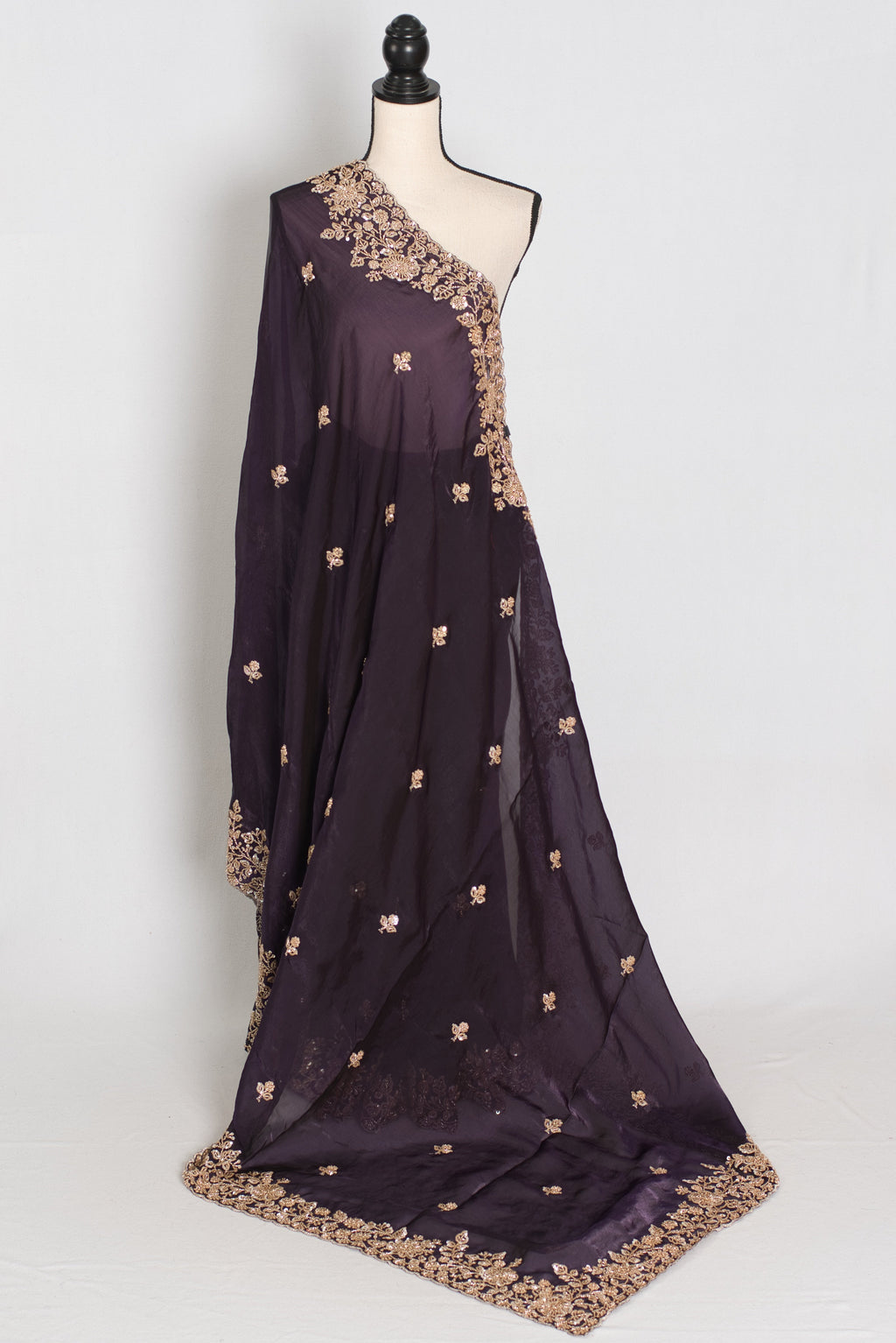 Priya | Deep Purple Tissue Saree | Stitched Size 38 Blouse (Adjustable to 40)