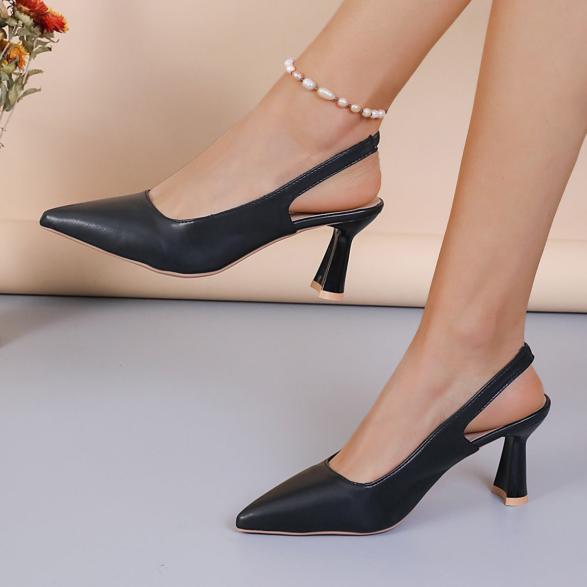 Foreign Trade Baotou Slingback Sandals Pointed High Heels Stiletto Low-cut Shoes