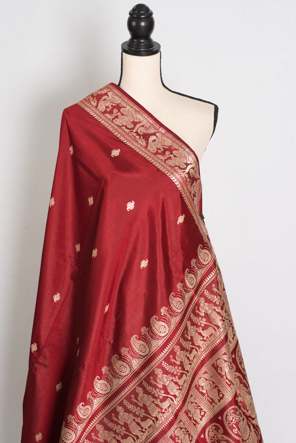 Pritha | Royal Maroon and Cream Handwoven Baluchari Pure Silk Saree