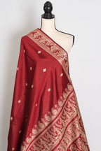 Pritha | Royal Maroon and Cream Handwoven Baluchari Pure Silk Saree