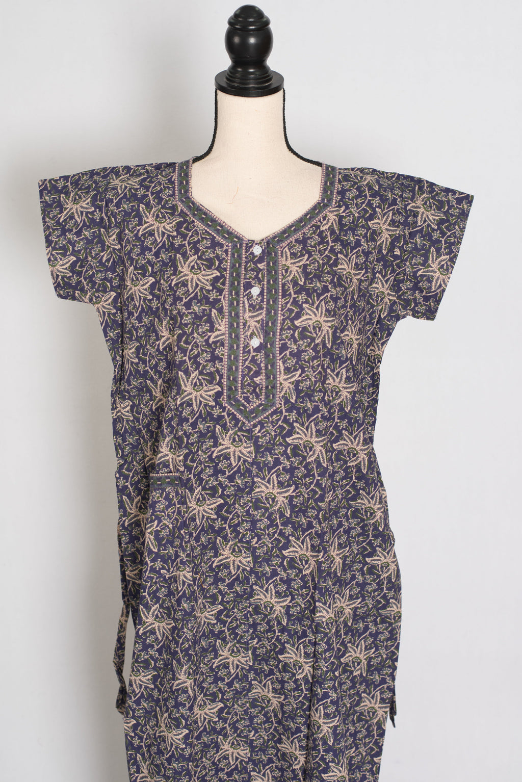 Purple Kalamkari Print Pure Cotton Long Indian Nightgown