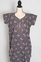 Purple Kalamkari Print Pure Cotton Long Indian Nightgown