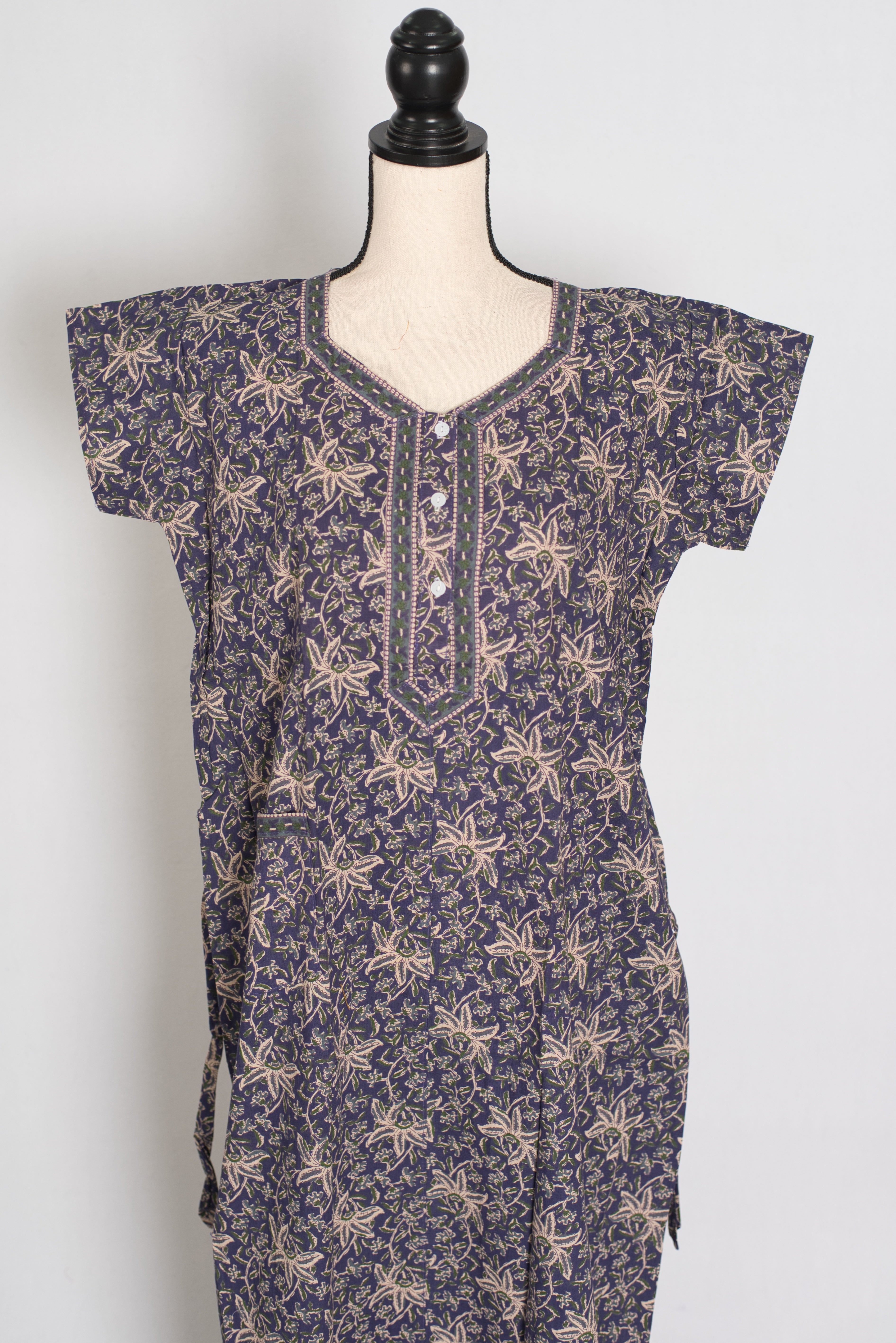 Purple Kalamkari Print Pure Cotton Long Indian Nightgown
