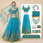 Women Festival Halloween Cosplay Belly Dance Top Dress Adult Indian Arab Jasmine Sari Fantasy Rave Bollywood Outfit Costume Suit