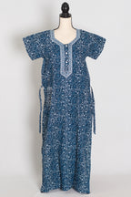 Indigo Blue Kalamkari Floral Print Pure Cotton Indian Nightgown