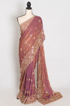 Farheen | Soft Peach Purple Organza Saree | Luxury Cocktail & Wedding Reception