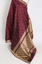 Noori : Certified Silk Burgundy Banarasi Katan Silk Saree with Resham Work