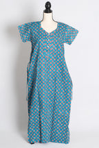 Printed Turquoise Blue Pure Cotton Nightwear in Regular Size