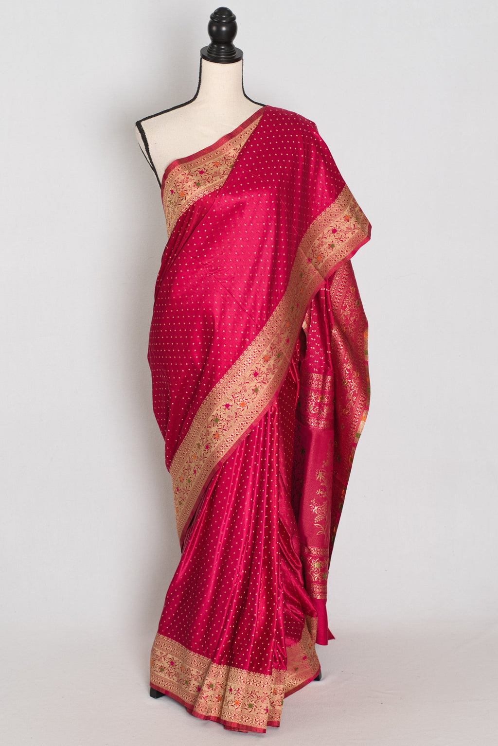 Rosy | Rose Pink Semi Mashru Banarasi Saree | Pre-Stitched Size 40 Blouse
