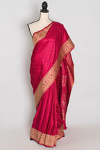 Rosy | Rose Pink Semi Mashru Banarasi Saree | Pre-Stitched Size 40 Blouse