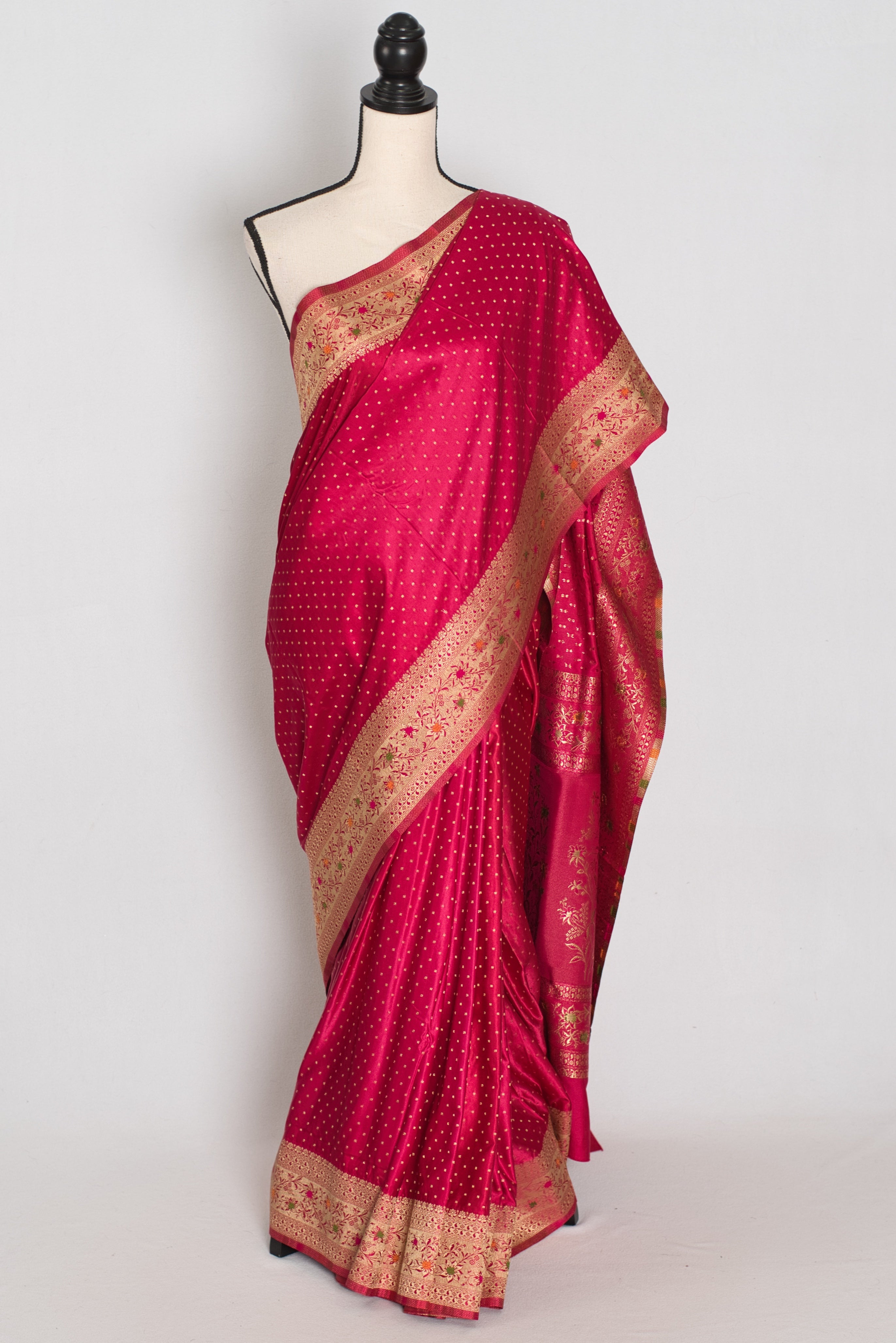 Rosy | Rose Pink Semi Mashru Banarasi Saree | Pre-Stitched Size 40 Blouse