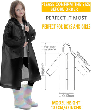 2 Pack Raincoats for Kids, Reusable Rain Ponchos with Hood and Sleeves Rain Coats for Boys and Girls