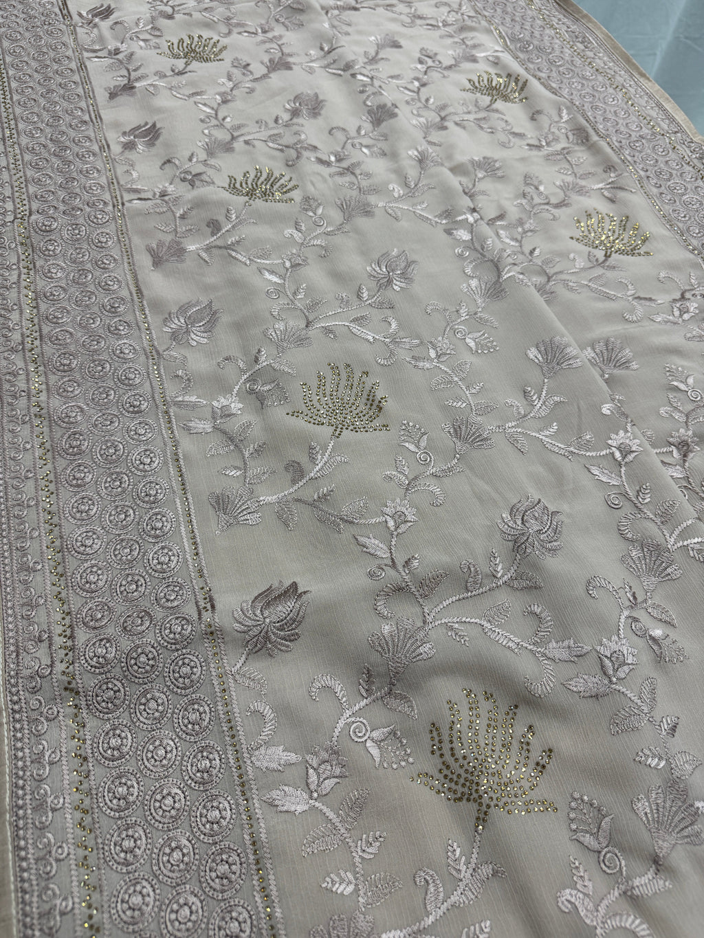 Ruma | Pastel Brown Georgette Partywear Saree | Trending Bollywood Design
