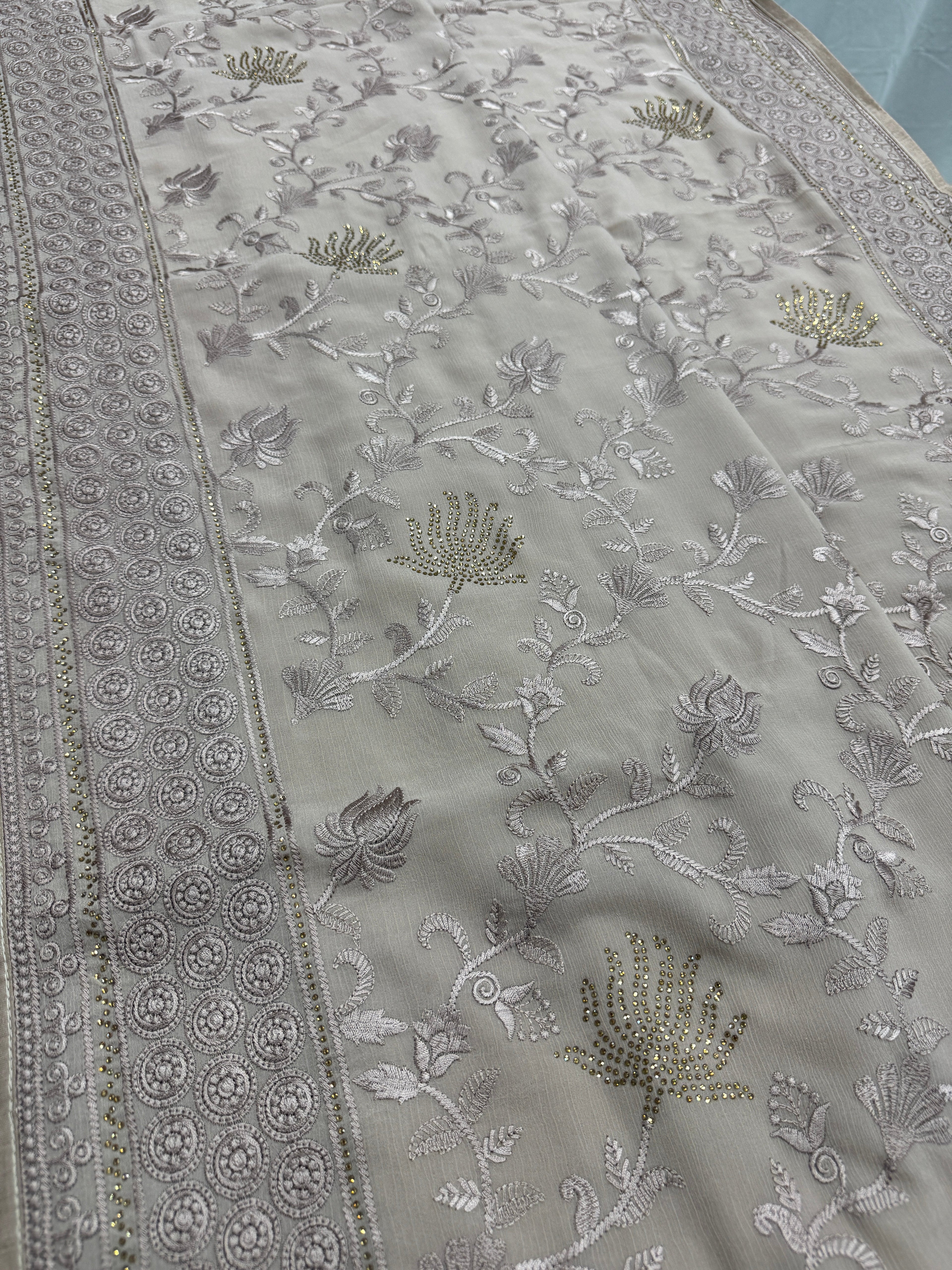 Ruma | Pastel Brown Georgette Partywear Saree | Trending Bollywood Design