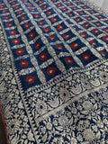 Parul | Dark Blue & Red Gharchola Banarasi Saree | Silver Zari Dola Silk