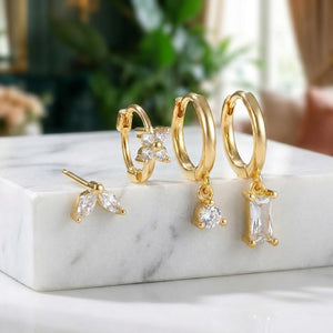 Earring Sets for Multiple Piercings – Gold-Tone Huggie Hoop & Stud Earrings Set – Hypoallergenic Cartilage Earrings for Women Lightweight Non Tarnish Earring Stack