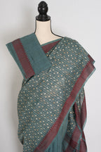 Bithi | Steel Grey Cotton Saree | Lightweight Bengali Heritage