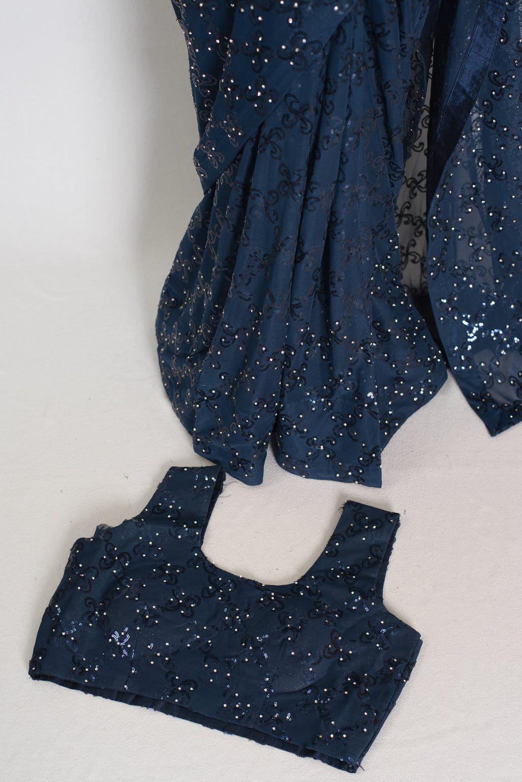 Maya | Midnight Blue Soft Net Sequin Saree | Bollywood Partywear