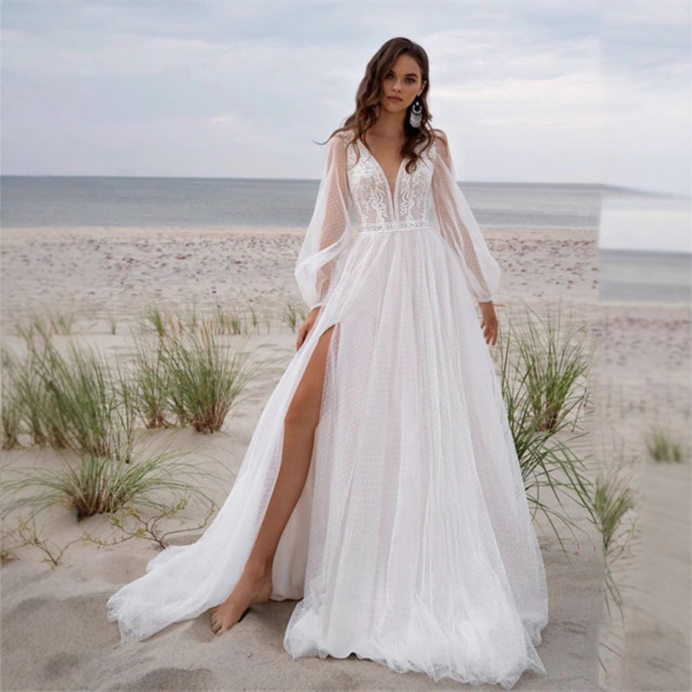 Wish Mesh Split New Light Women's Wedding Dress