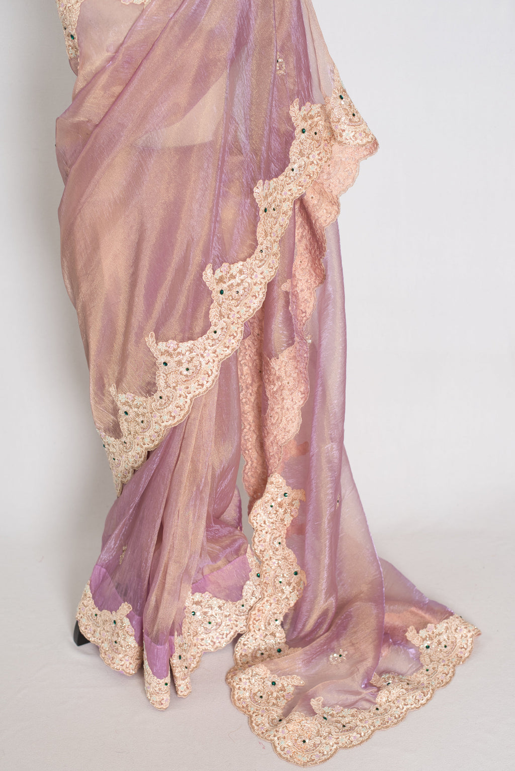 Priya | Lavender Soft Tissue Scalloped Embroidery Saree | Pastel Partywear