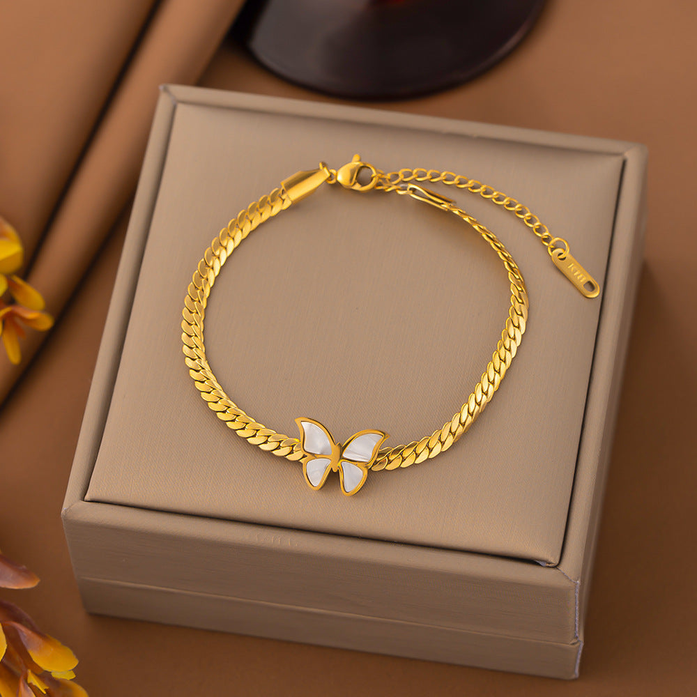 White Shell Butterfly Whip Chain Set Niche Light Luxury High-End Clavicle Necklace Trendy Design