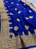 Tanima | Royal Blue and Gold Georgette Bridal Saree | Bollywood Partywear