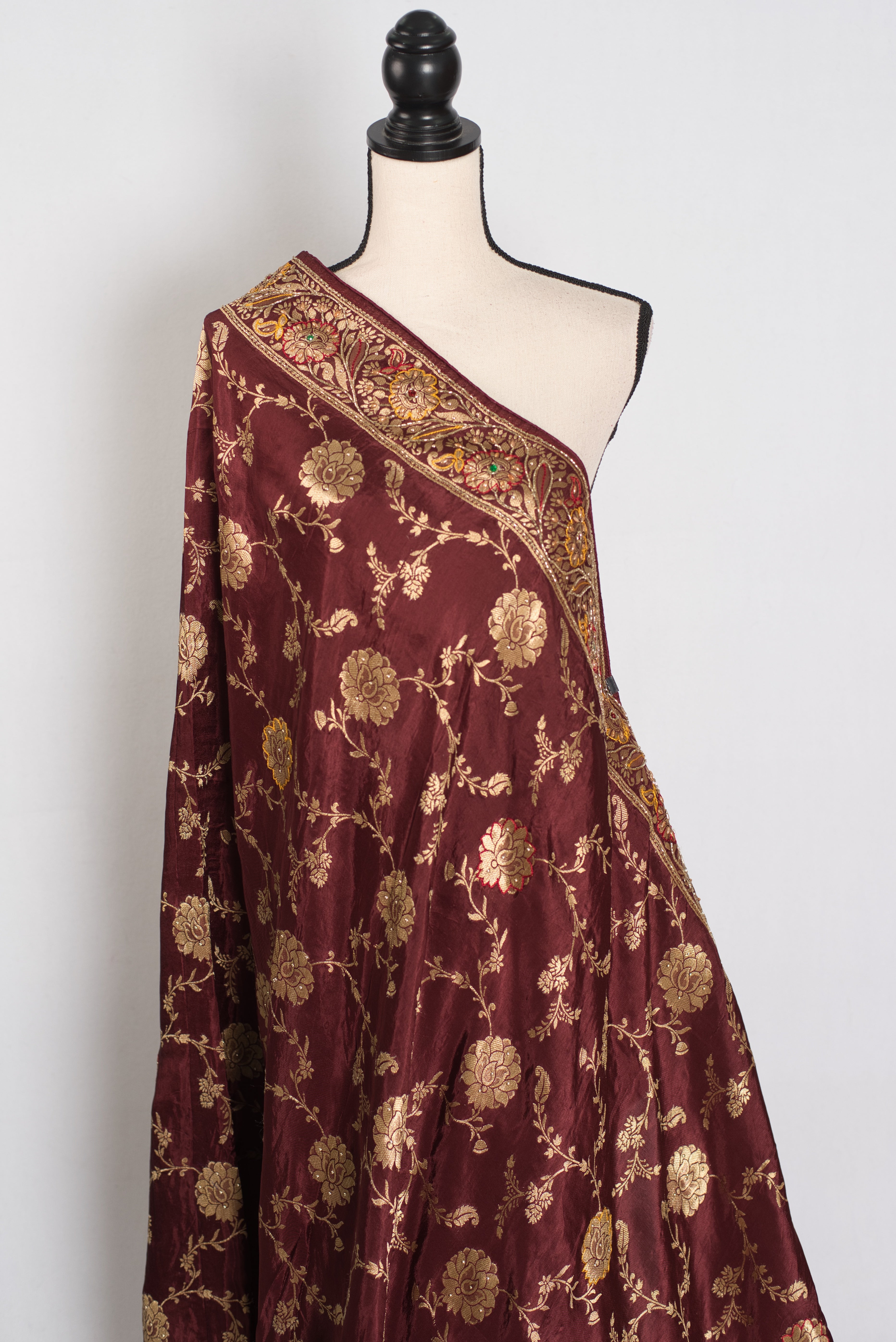 Shruti : Coffee Brown Dola Silk Banarasi Saree with 38 Size Blouse