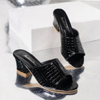 Womens Stylish Open-toe Snake-print High-heel Slide Sandals For Outdoor Wear