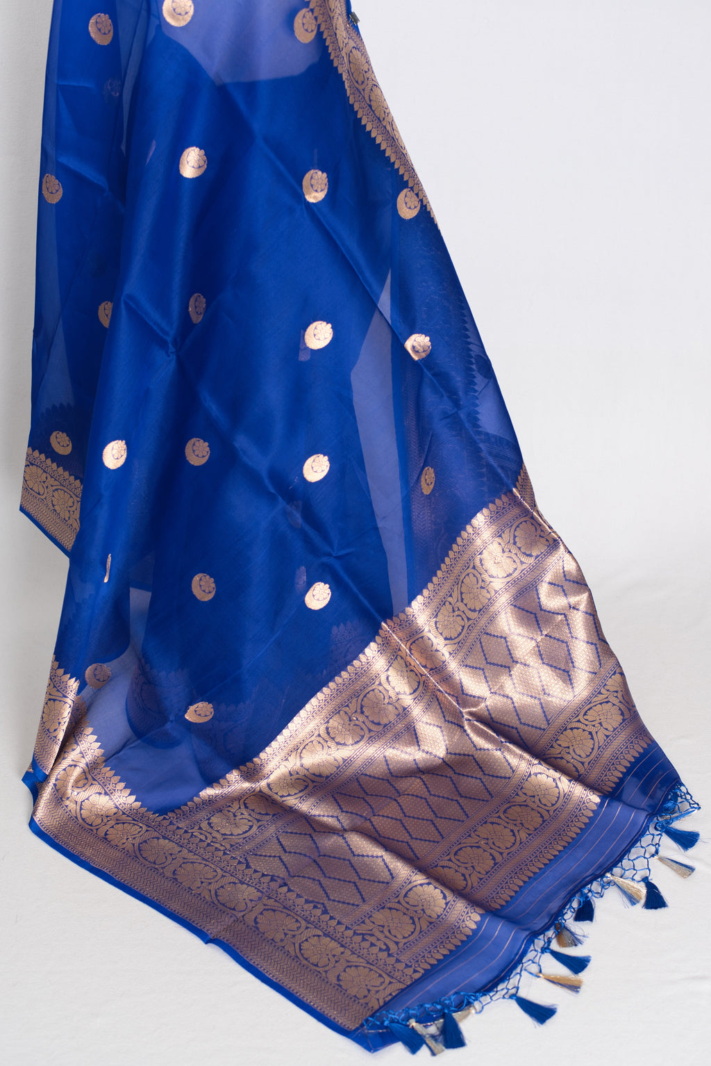 Kalpana : Royal Blue and Gold Chand Sitara Kora Organza Banarasi Saree