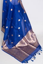 Kalpana : Royal Blue and Gold Chand Sitara Kora Organza Banarasi Saree