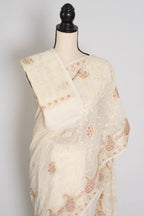 Shaba : Off-White Georgette Embroidered Cocktail Partywear Saree