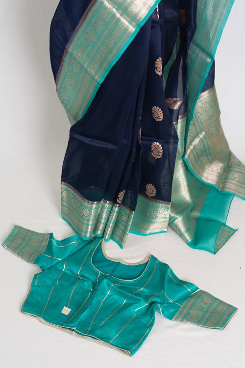 Damini : Silk Mark Certified Organza Banarasi Saree with 36 Size Stitched Blouse