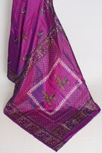 Indrani | Purple Hand Block Printed Bishnupur Katan Silk Saree | Pure Silk