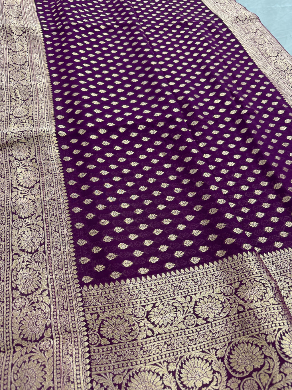 Trina : Wine and Gold Crepe Georgette Banarasi Saree