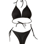 Solid Color Lace-up Bikini Three-point T-back Swimsuit Suit With Chest Pad Beach Womens Clothing