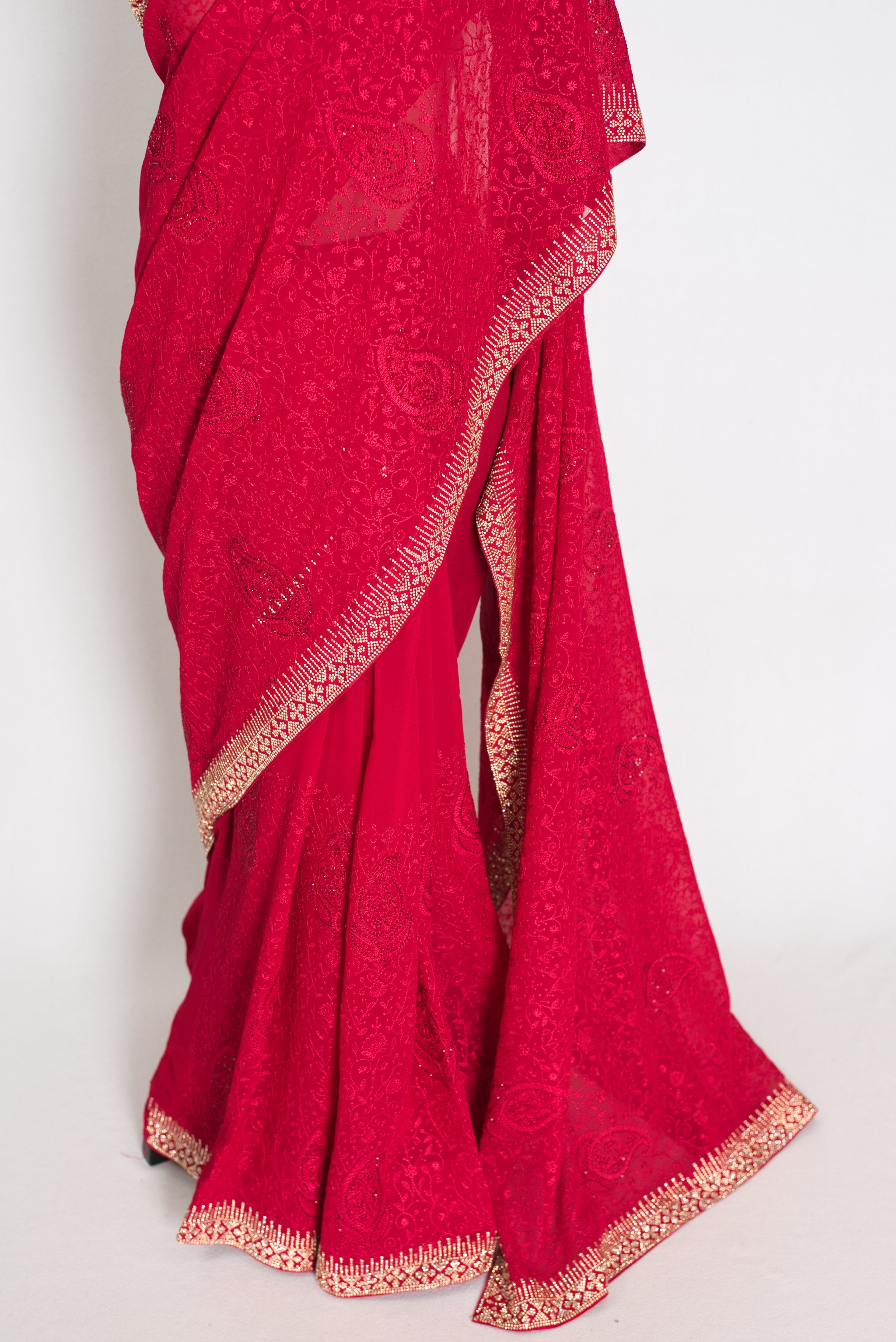 Reeva | Rosy Pink Georgette Kashmiri Embroidery Saree| Cocktail Partywear