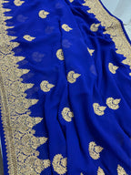 Tanima | Royal Blue and Gold Georgette Bridal Saree | Bollywood Partywear