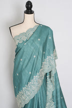 Mitul | Pastel Blue Semi Tussar Silk Saree | Lightweight & Budget-Friendly