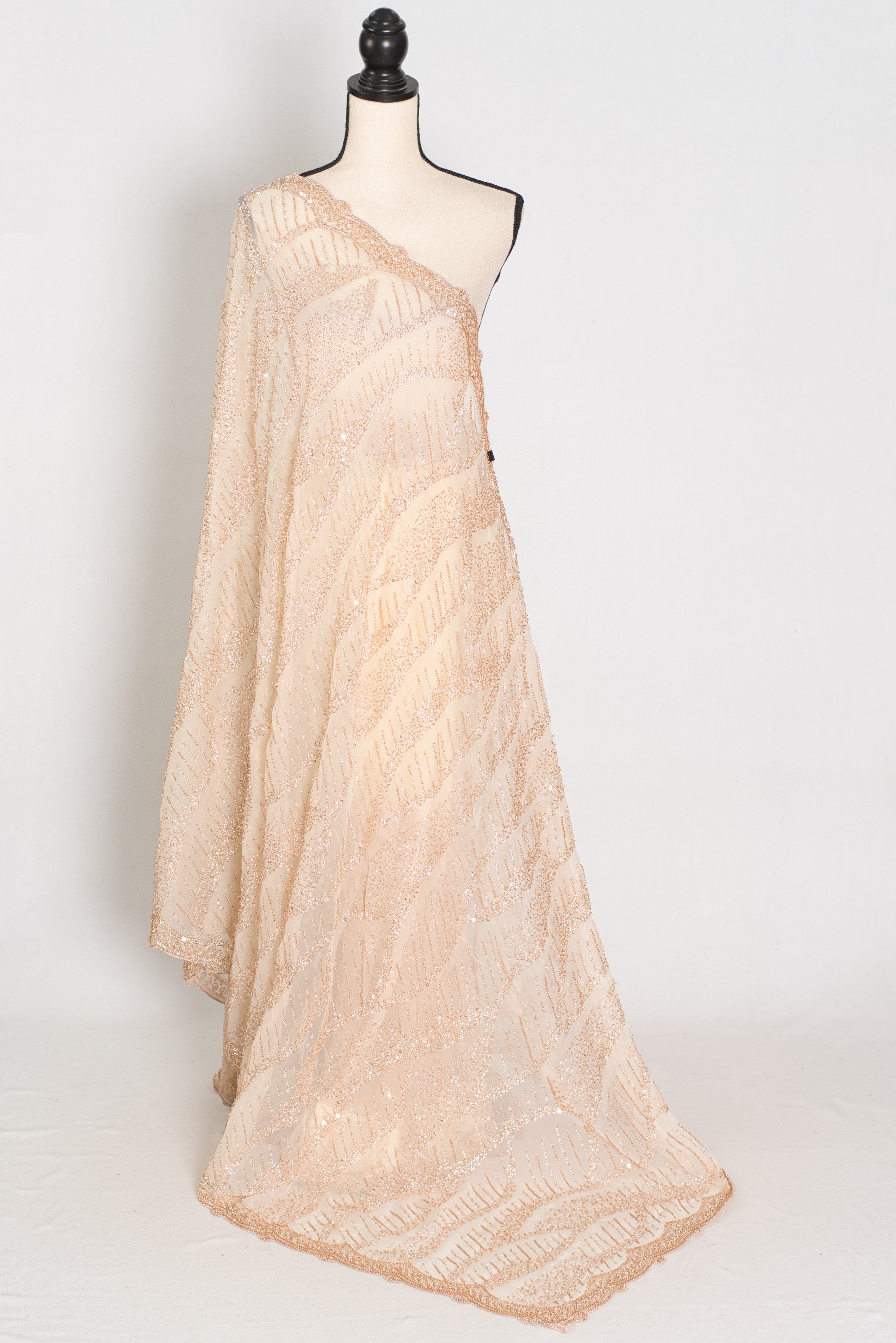 Sia | Cream and Gold Soft Organza Saree | Summer Wedding & Cocktail Partywear